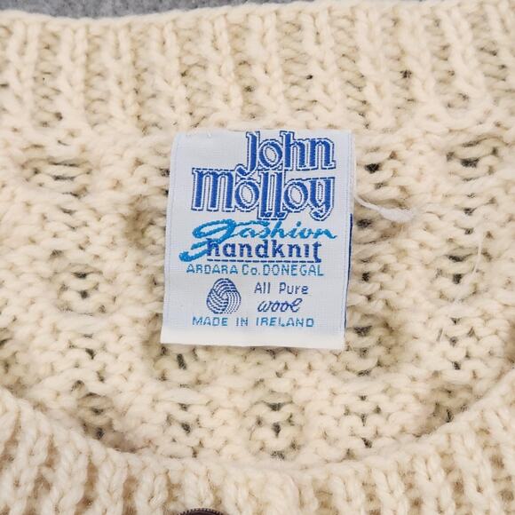 John Molloy Sweater Mens Large? XL? Wool Aran Cable Knit Fisherman Cardigan - Picture 6 of 12